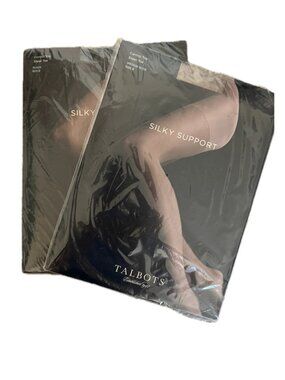 Talbots Silky Support Control Top NWT Nylons Hosiery 2 Pack Nude, Black Sz B